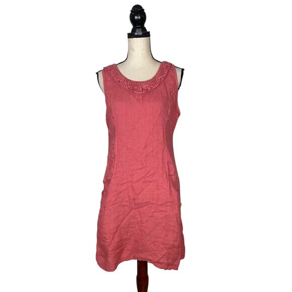 Lungo L'arnoPink 100% Linen Soutache Neck Dress     Size: M - Picture 3 of 6